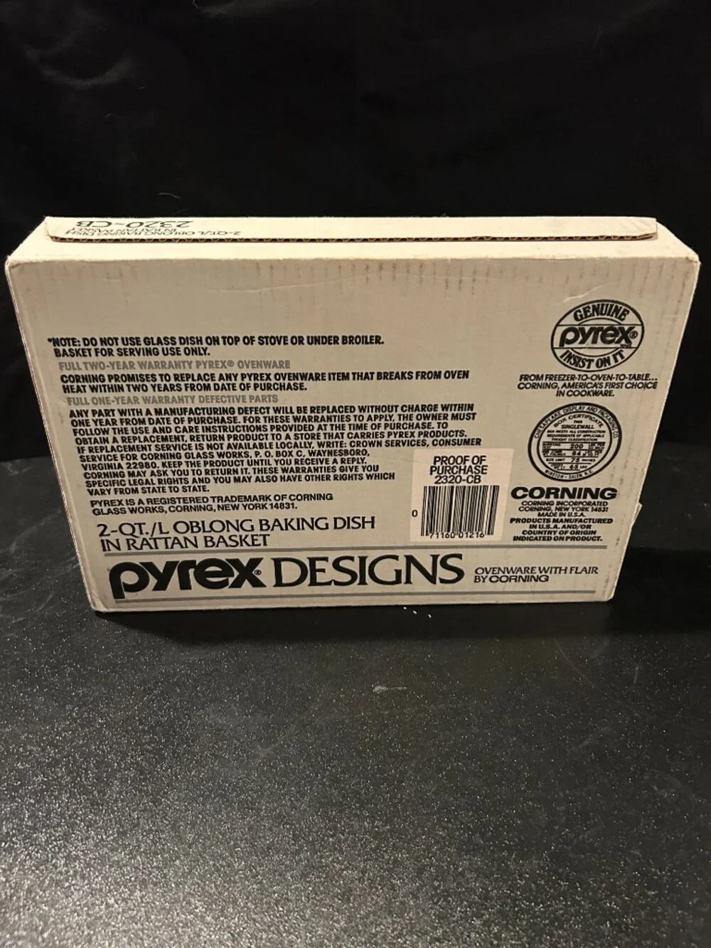 Vintage 1990 Pyrex 75th Anniversary 2 Qt Baking Dish Rattan Basket - New in Box